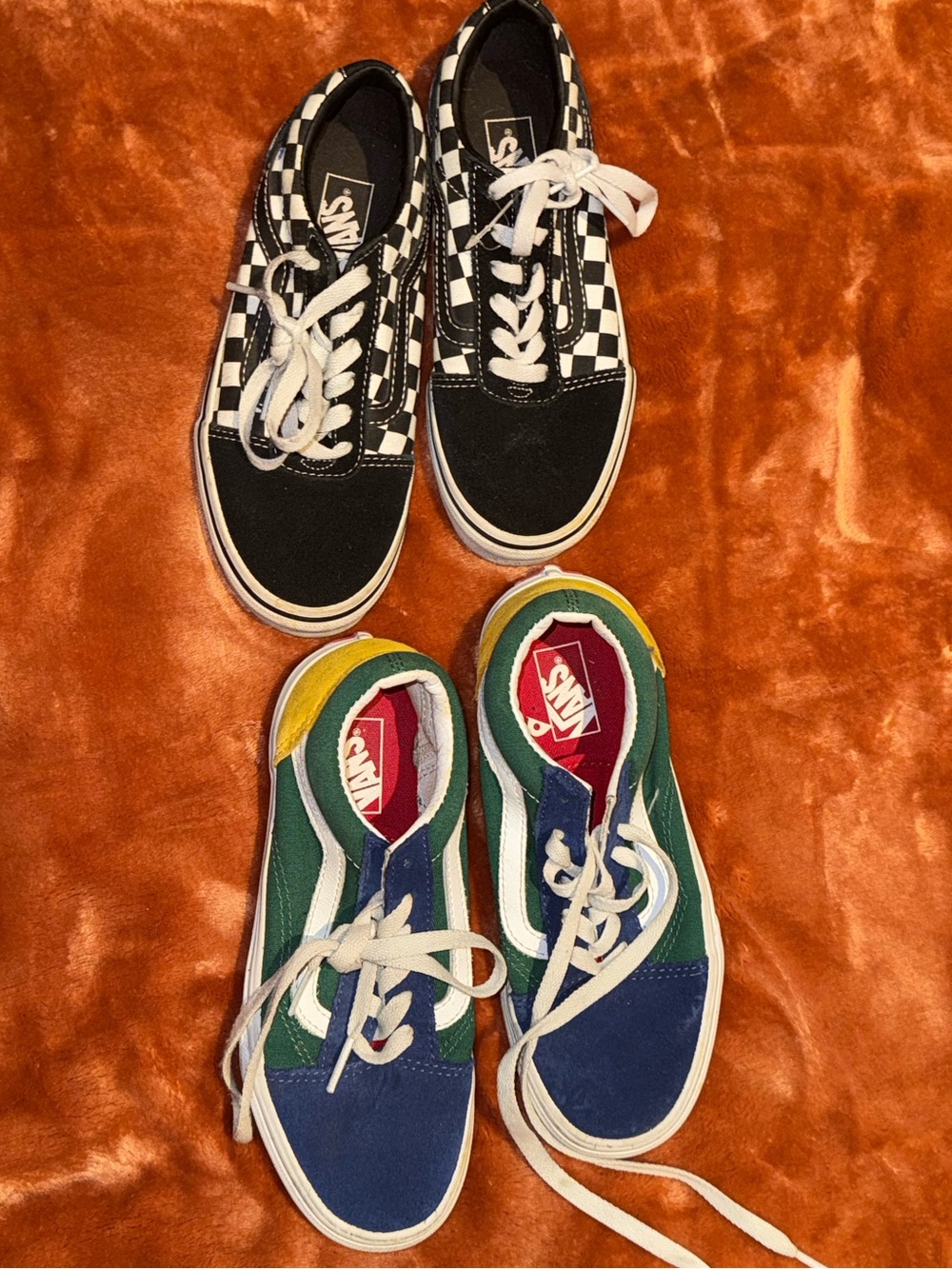 Vans Kids Black White Checkerboard & Blue Green Yellow Colorblock Sneakers